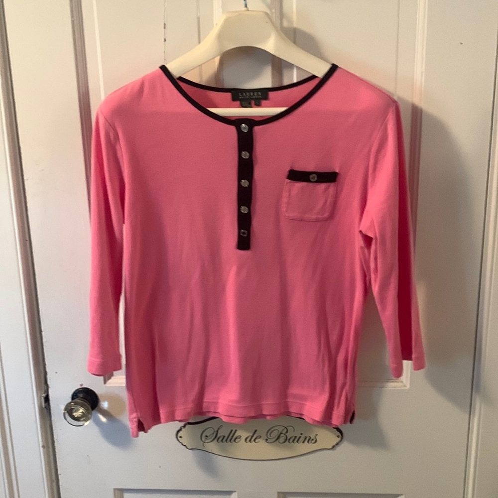 Ralph Lauren Lauren preppy pink and black top